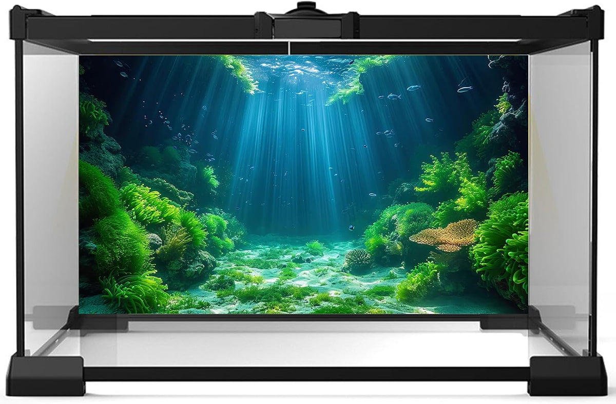 Aquarium background in vinyl showing aquatic plants, 24 by 12 inches, for fish tanks and terrariums - view 2