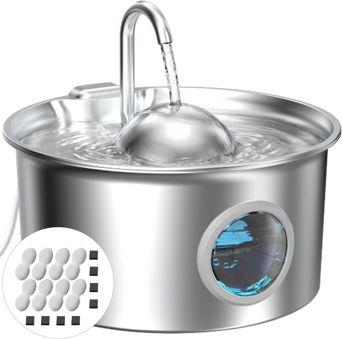 Cat Water Fountain Stainless Steel: Pet Water Fountains for Cats - Cat Fountain+8 Filters +8 Sponges
