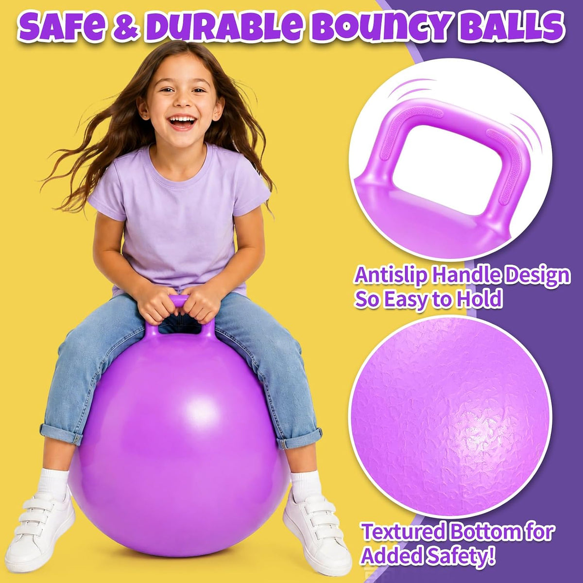 Bouncy Ball with Handle for Kids - 3P 22inch (Orange+Purple+Blue) - image 2