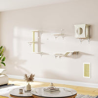 NUNU LAB Cat Wall Shelves, 10-in-1 Wall-Mounted Cat Furniture Set, Large Cat Climber Set with House, Bridge, Steps, Scratcher, DIY Playground, Shelves for Indoor Wall Furniture Set - Beige