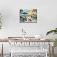 Beach Ocean Bathroom Pictures Wall Art, Seaside Coastal Bathroom Wall Decor, Sunrise Framed Painting Canvas Artwork for Bedroom Living Room Decorations 16"L x 12"W