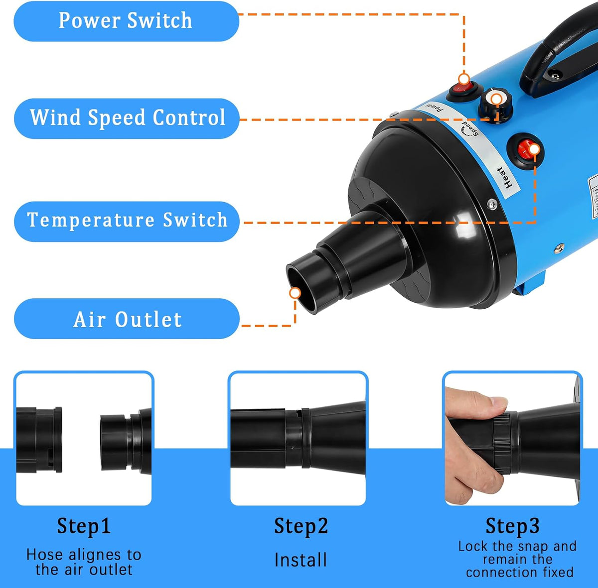 Dog Dryer for Large Dogs 5.2HP 3800W High Velocity Pet Hair Dryers – Essentials for Dogs - Blue - image 4