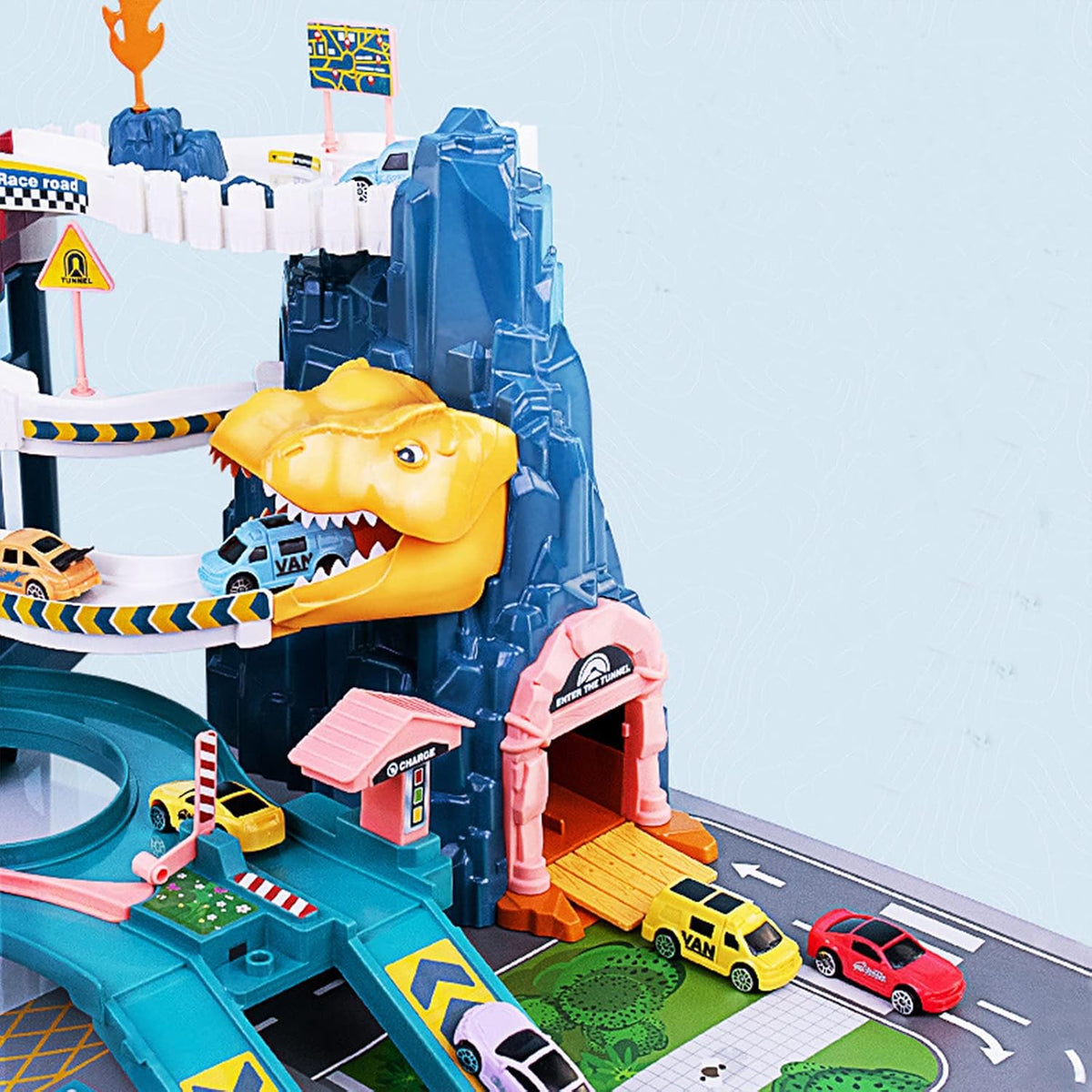 Toy Car Ramp Track Dinosaur Climbing Hills Railcar Colorful Vehicles - image 3