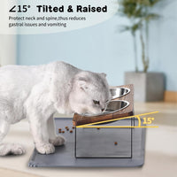 Upgraded Elevated Cat Bowls with Food Mat - Brown-2Bowls - image 4