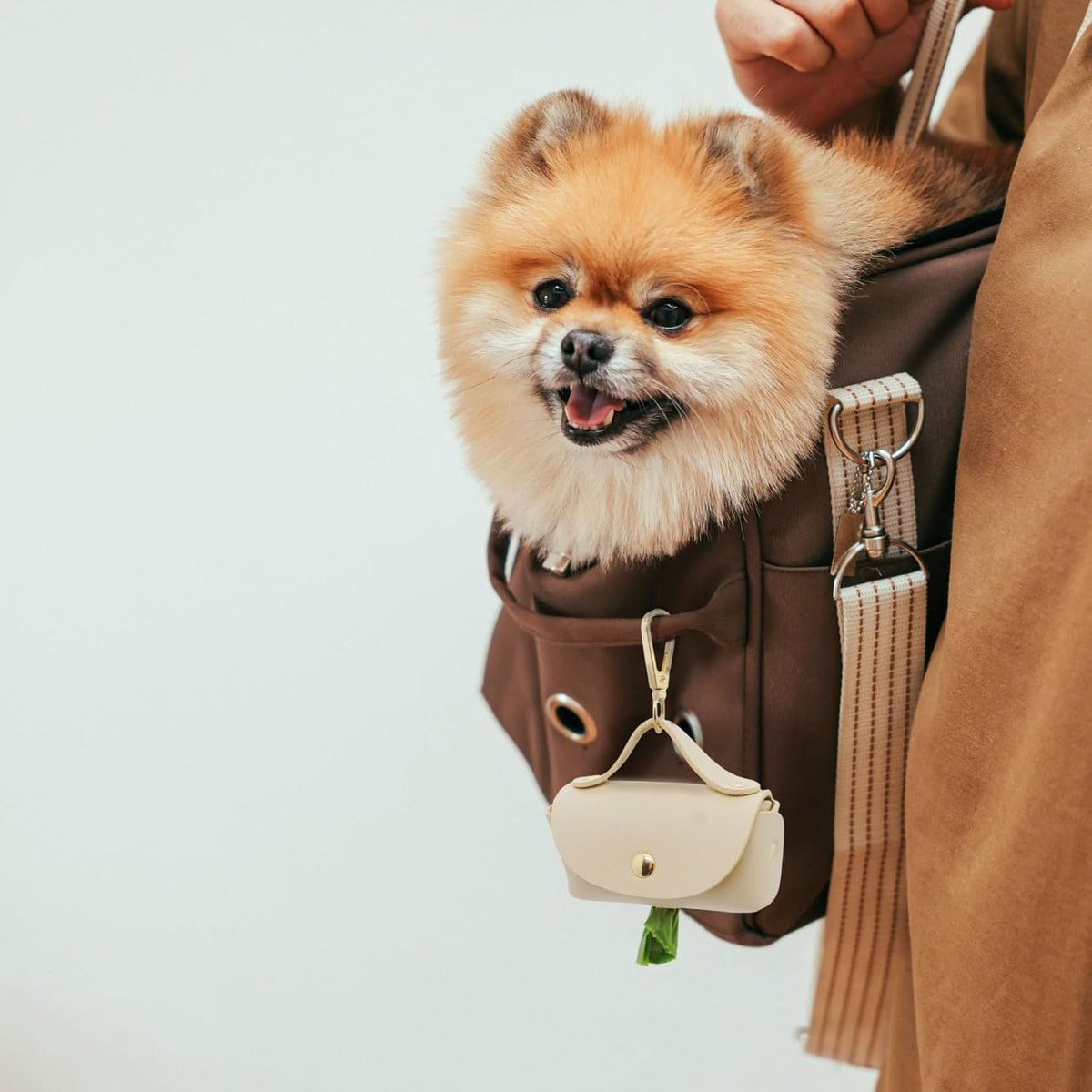 Leather Poop Bag Holder Dispenser for Leash - Beige - image 2