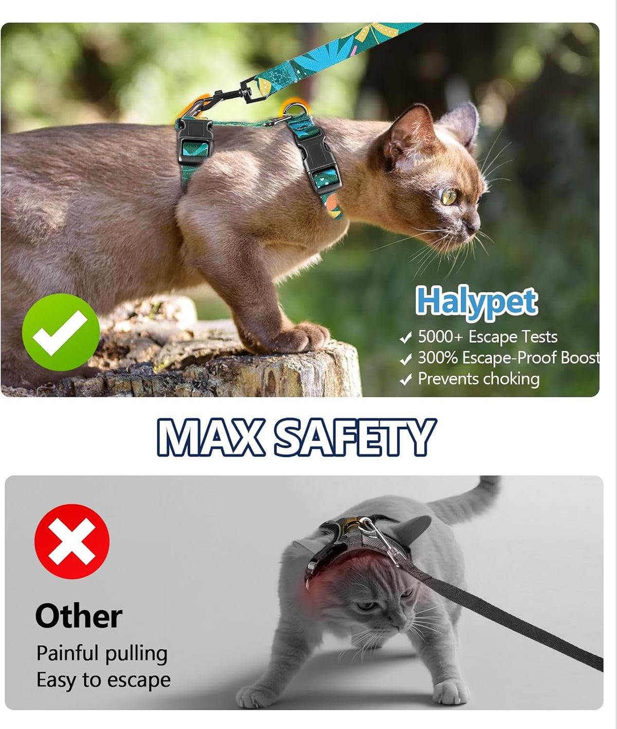 Cat Harness and Leash Set, Escape Proof Cat Harnesses – Essentials for Cats - Hawaii Green / Medium (8-18 lb) - image 3