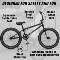 cubsala Crossea 18 20 Inch Kids Freestyle BMX Bike for 5-13 Years Old – Fun for Kids & Family - Black & Black / 18 Inch / Without Pegs - image 2