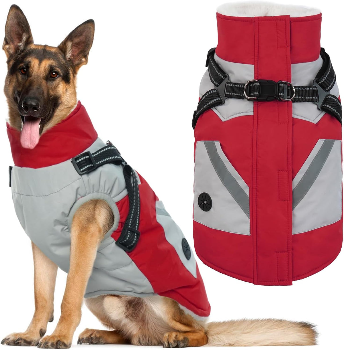 Dog Winter Coat with Harness Built in - XX-Large(Chest:35.4 in) / Red