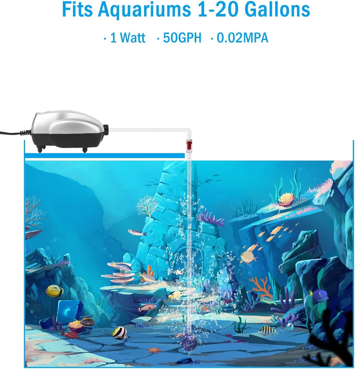 AquaMiracle Aquarium Air Pump Fish Tank Bubbler Aerator - For 1-20 Gallon Aquariums - image 3
