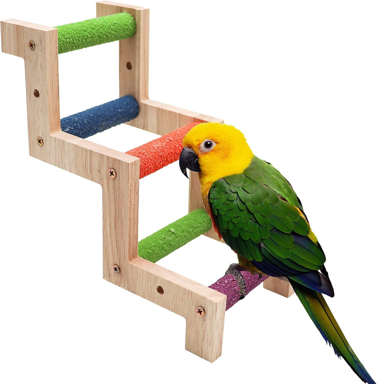 Bird Ladder Bridge, Wooden Pet Parrot Hamster Climbing Ladder Toys, Pet Bird Cage Accessories, Wood - Colorful