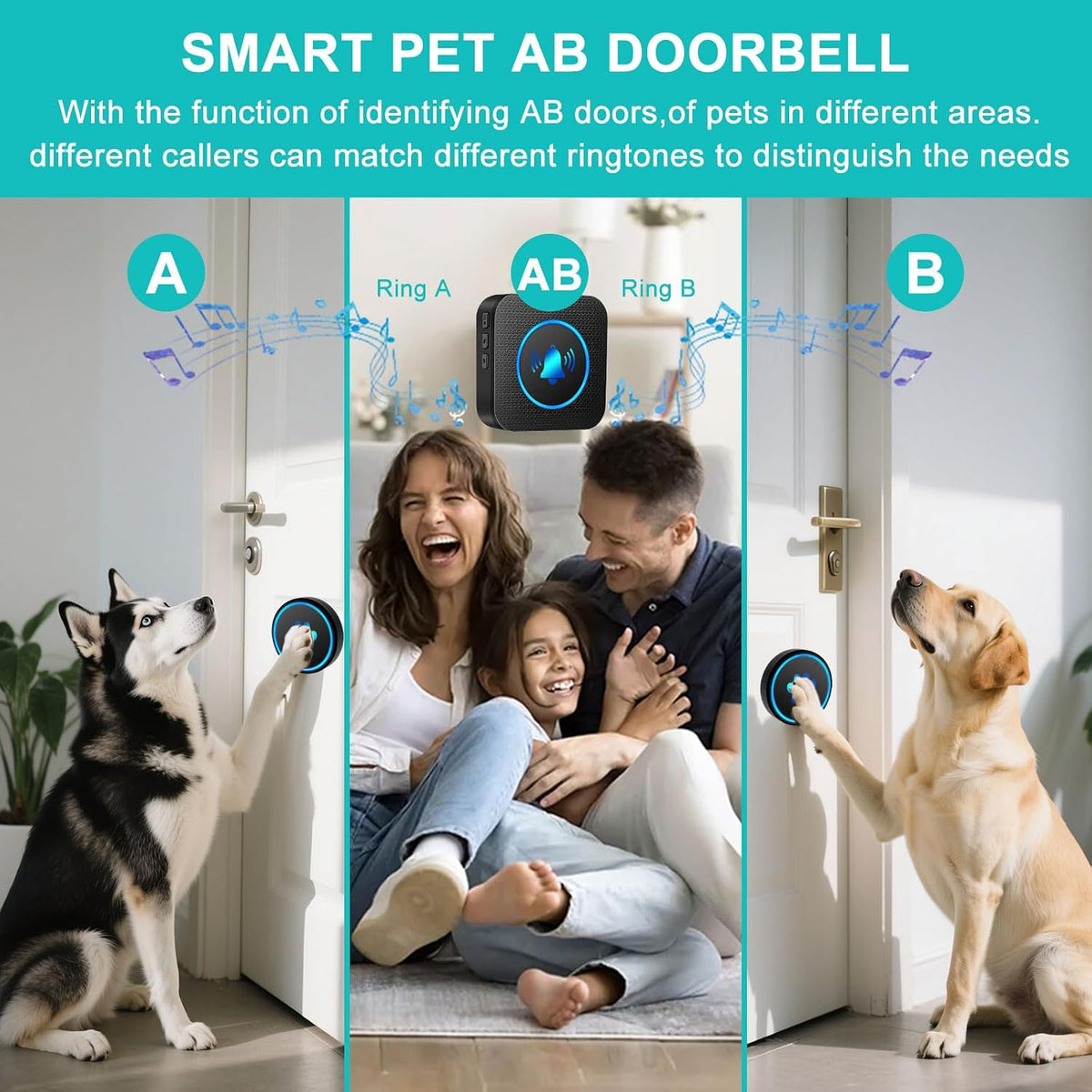 Dog Door Bell for Potty Training - 2Receivers+2Buttons - image 2