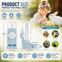 Rabbit Water Bottle No-Drip, Bunny Guinea Pig Water Dispenser – Essentials for Small Pets - Blue - image 2