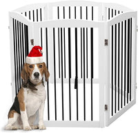 Freestanding Pet Gate for Dogs, Indoor Wooden Foldable Dog Gate for House, Extra Wide, Pet Fence for Stairs, Doorways, Halls, Support Feet Included, 120 Inch Wide, 6 Panels 32",White