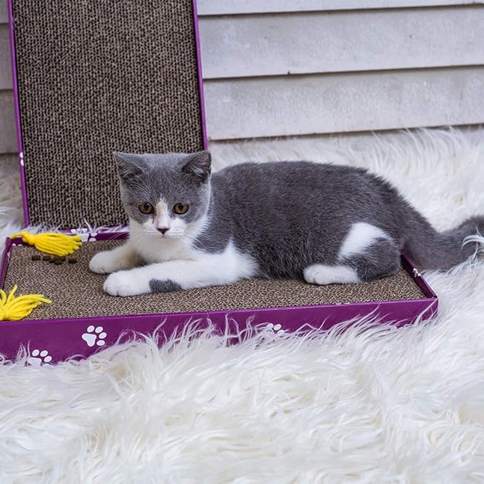 PEEKAB Cat Scratcher Cardboard Wide Scratching Board Reversible Corrugate Cat Scratch Pad with Box Catnip Included Large 3PCS