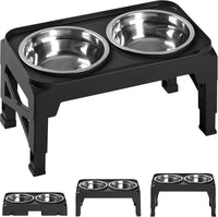 Hubulk Elevated Dog Bowls with 2 Stainless Steel Dog Food & Water - S (6" for Small Dogs) / Black