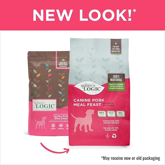 NATURE'S LOGIC Dry Dog Food - 100% Natural - No Synthetics - for All Ages, Sizes, Breeds - Free from Common Allergens, High Protein - Pork Meal Feast, 25lbs
