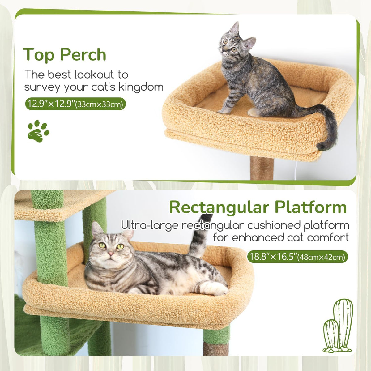 Globlazer 65in Sturdy Cat Tree Tower for Indoor Large Cats, S65 - 65inch / Green - image 3