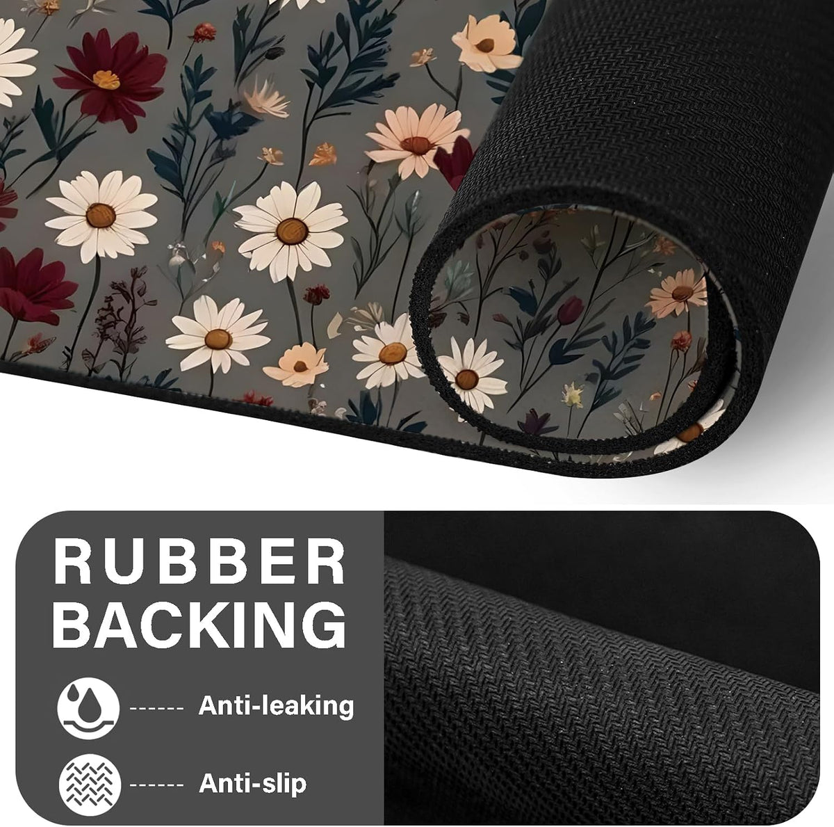 Patterned Cat & Dog Bowl Mat for Food and Water - Small (12" x 20") / Brown-flowers - image 4