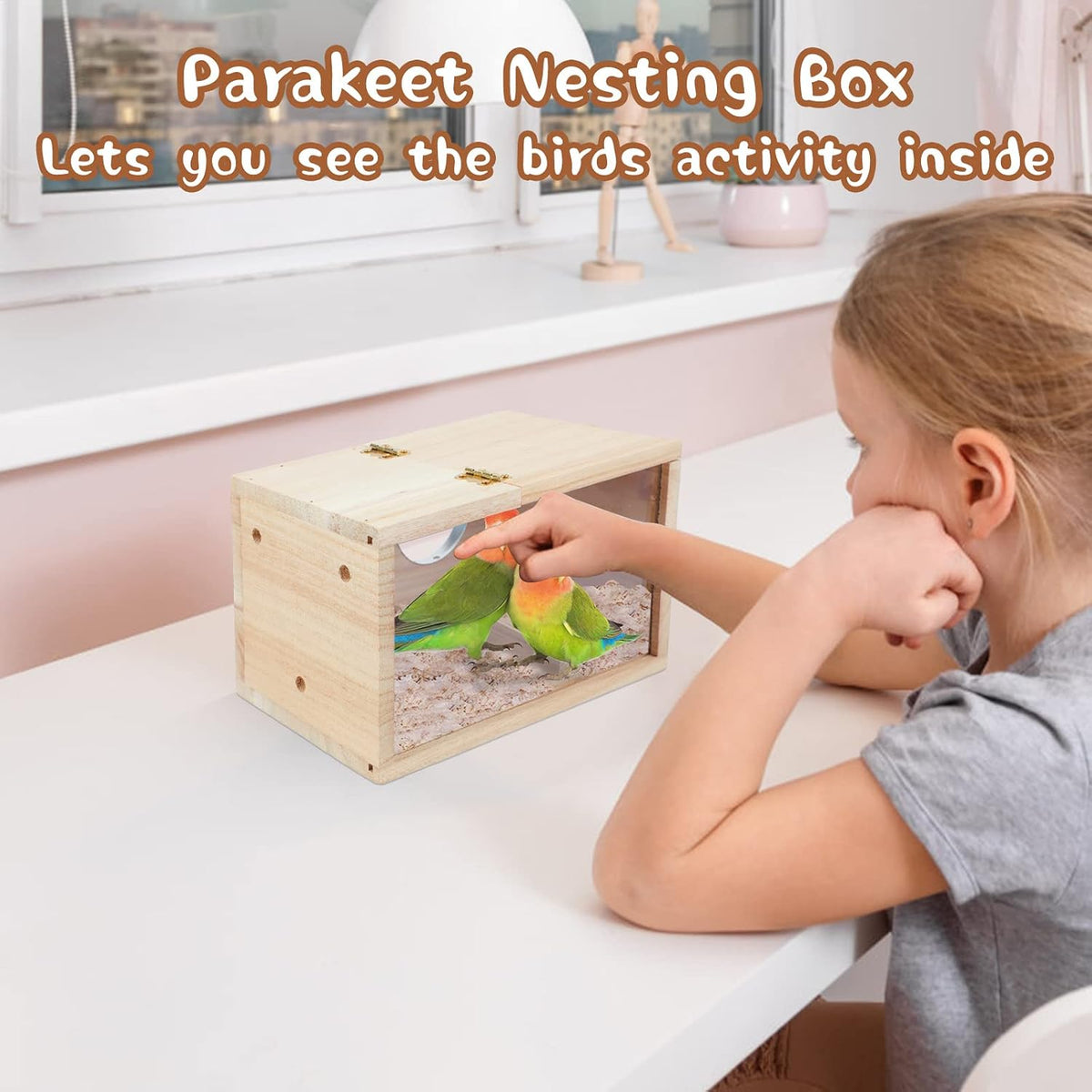 Parakeet Nesting Box, Wooden Parrot Nest Breeding Box with Perch - Horizontal Breeding Box / M - image 2