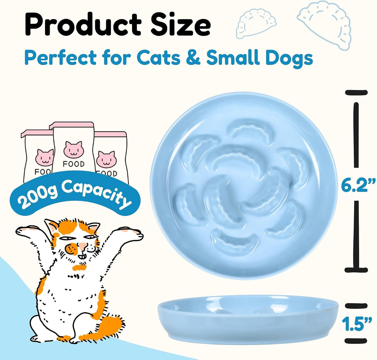 Slow Feeder Bowl for Cats and Small Dogs - 3 Pack - White+Blue+Green / 6.3''W x 1.5''H - image 2
