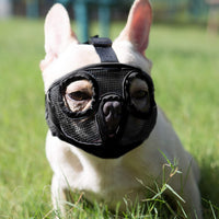 Short Snout Dog Muzzle - Adjustable Breathable Mesh Bulldog Muzzle for Biting Chewing Barking - Black / X-large/ 18"-25"