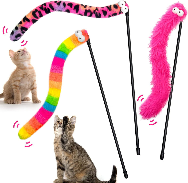 Cat Wand Toys with Bright Furry Critter Tails and Bells