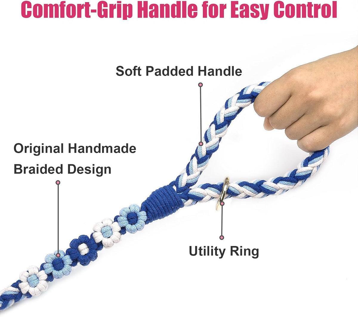 5FT Braided Cotton Rope Leash for Small, Medium and Large Dogs - Sea Wave - image 3