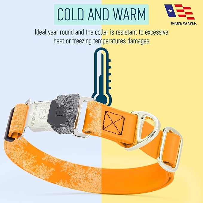 Dogline Biothane Waterproof Dog Collar with Herm Sprenger Stainless Steel Quick Release Buckle – Heavy Duty Tactical Durable Collar for Dogs – Comfortable and Safe Pet Collar W 3/4" L 12-19" Tangerine