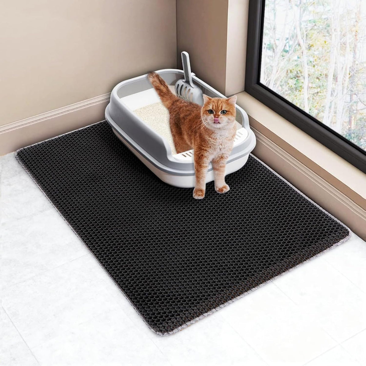 mengbu 35 x 25 inch large cat litter trapping mat with honeycomb layers - view 3