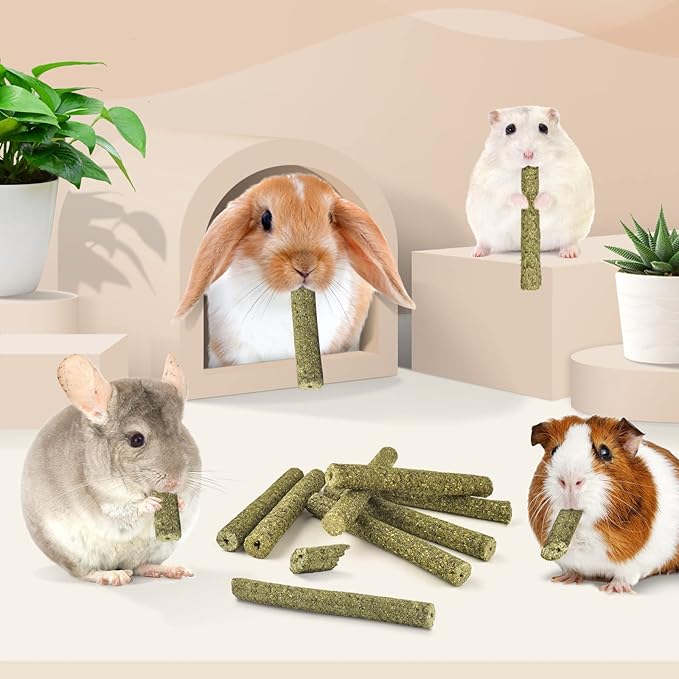 Bissap Timothy Hay Sticks for Rabbits 38PCS, Natural Timothy Grass Molar Teeth Stick Chew Toys for Bunnies Chinchillas Guinea Pigs Hamsters and Other Small Animals Treats