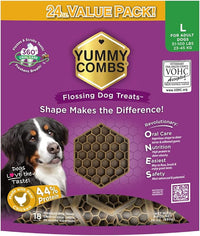 Dog Dental Treats – Vet VOHC Approved – Delicious Chicken Protein – Removes Tartar with Cleaning Comb Shape – Dental Dog Treats for Large Dogs (24oz, 18 Count)