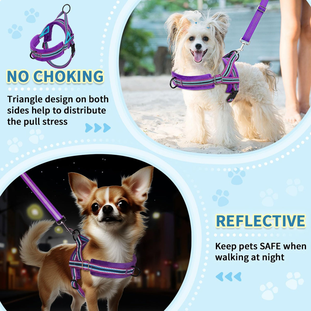 SlowTon No Pull Small Dog Harness and Leash Set with Front Clip – Essentials for Dogs - Medium / Purple - image 3