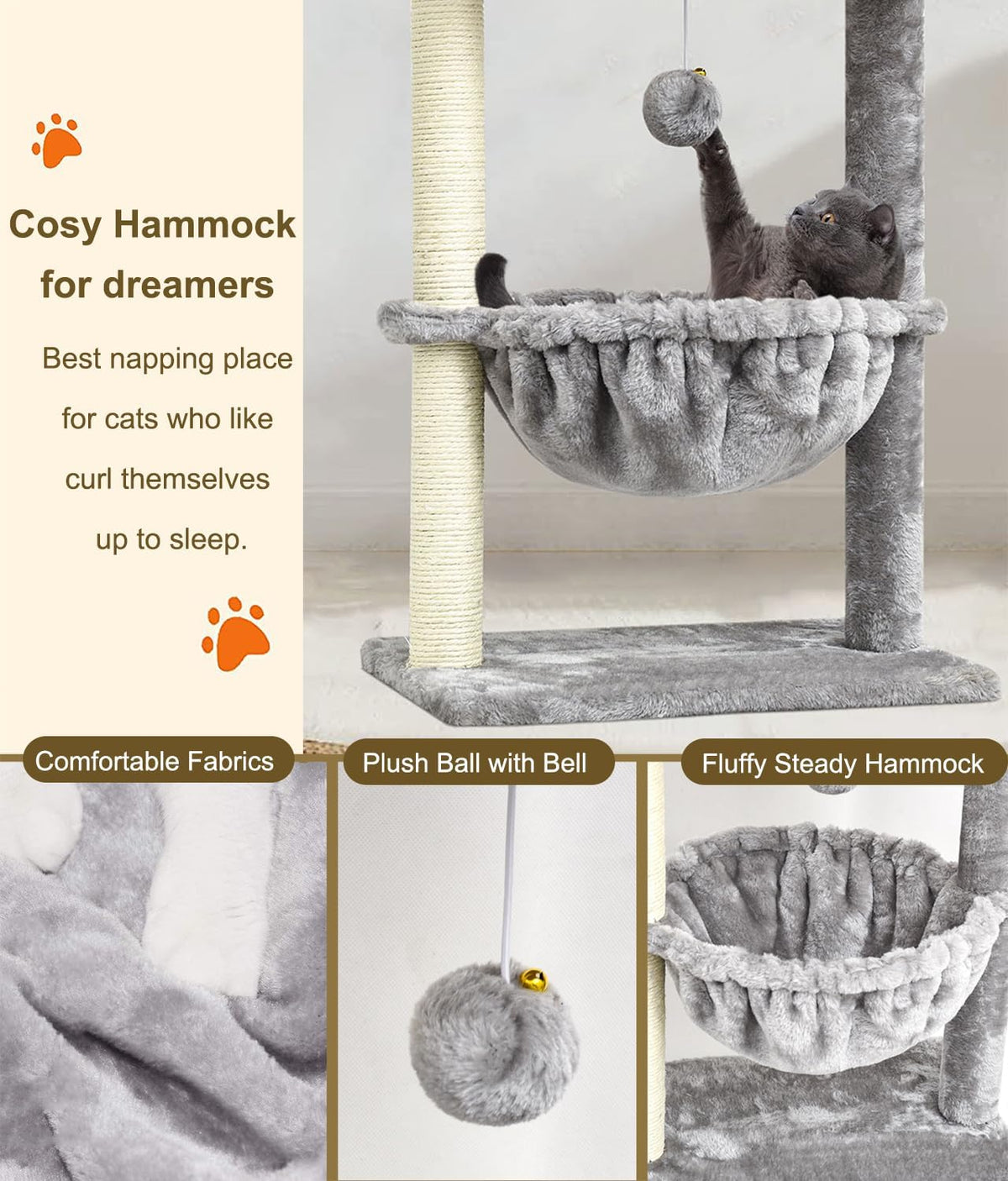 SYANDLVY Small Cat Tree for Indoor Cats - Light Grey / Top Perch with Basket - image 4