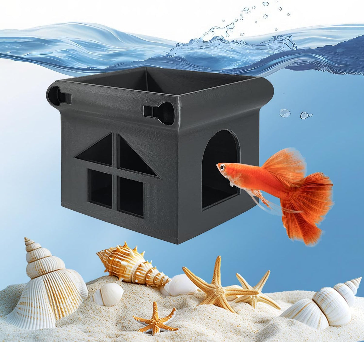 Betta Fish Hammock, White Floating Resting Leaf with Suction Cup - Black Hideout
