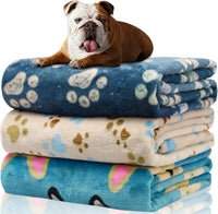 Rezutan Blanket for Large Dogs & Cats Soft Reversible Cute Paw 40"x31" – Essentials for Dogs - Blue/Beige/Navy Blue(pack of 3) / Medium,30x20Inch