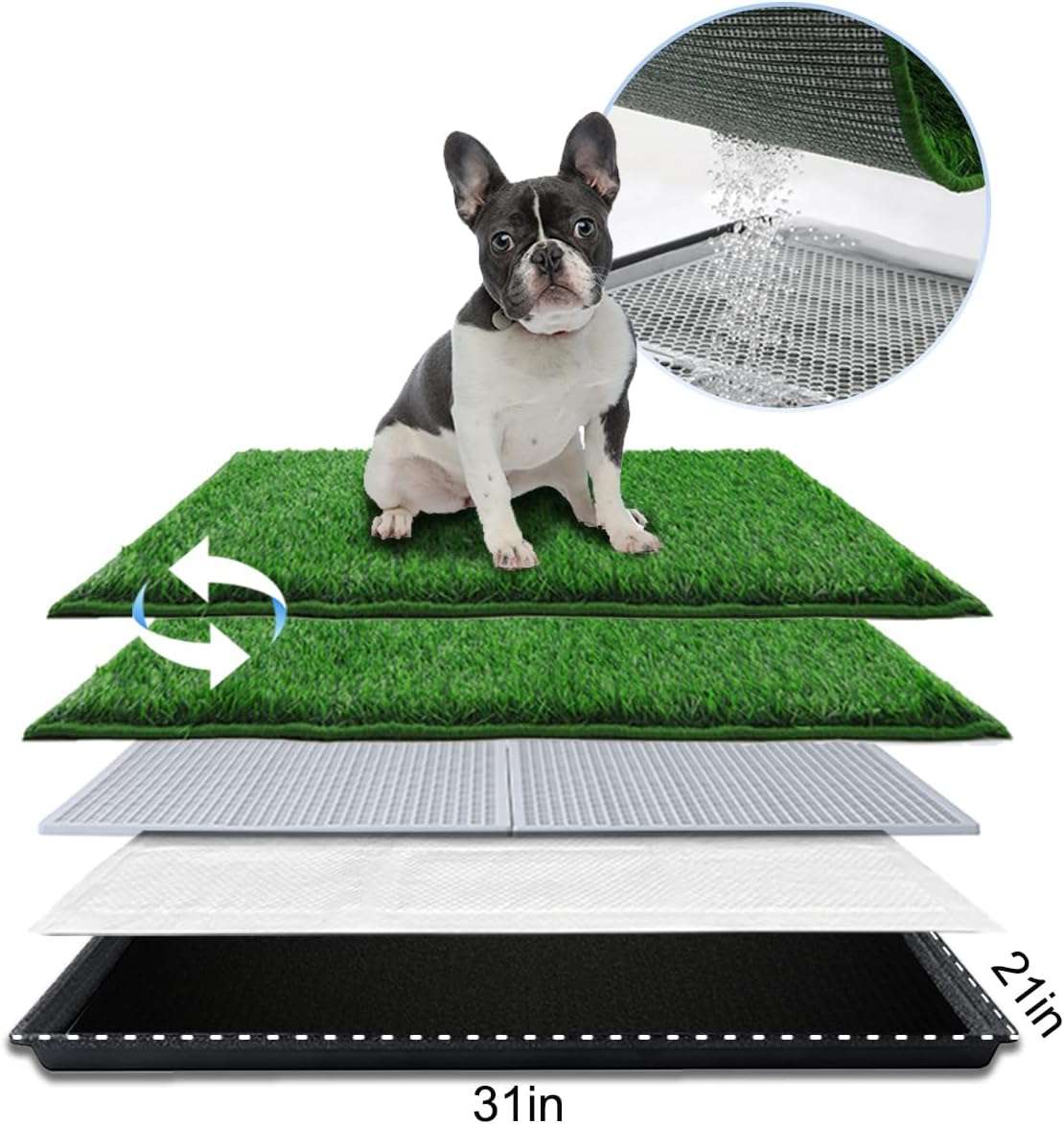HQ4US Dog Grass Pad with Tray Odor Control Grass Pee Pad for Dog - M - 31" x 21" for Dog＜ 26'' Length