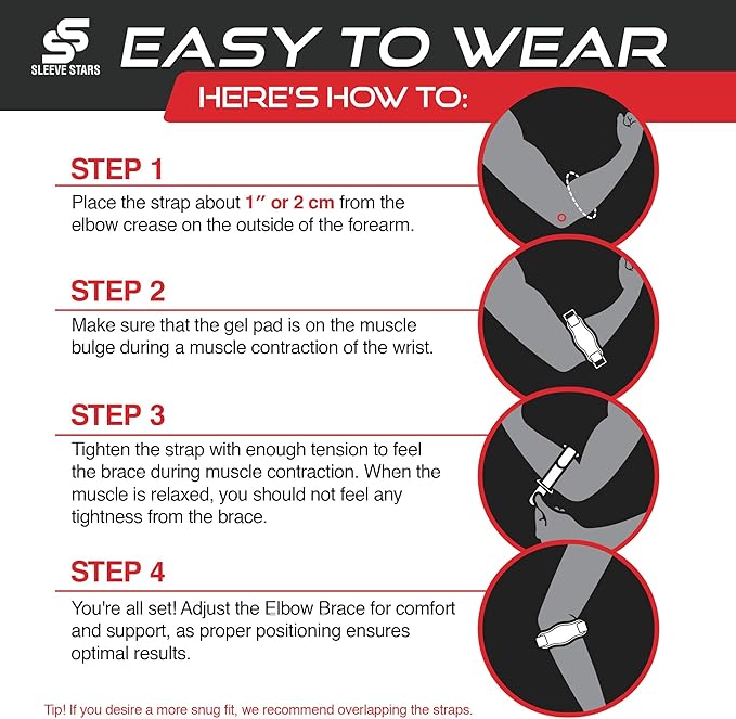Sleeve Stars Tennis Elbow Brace for Women - Adjustable Tennis Elbow Strap, Golfers Elbow Brace for Men, Counterforce Brace for Tennis Elbow for Tendonitis Relief, Fits 9"-23" (Pair/Hot Pink)