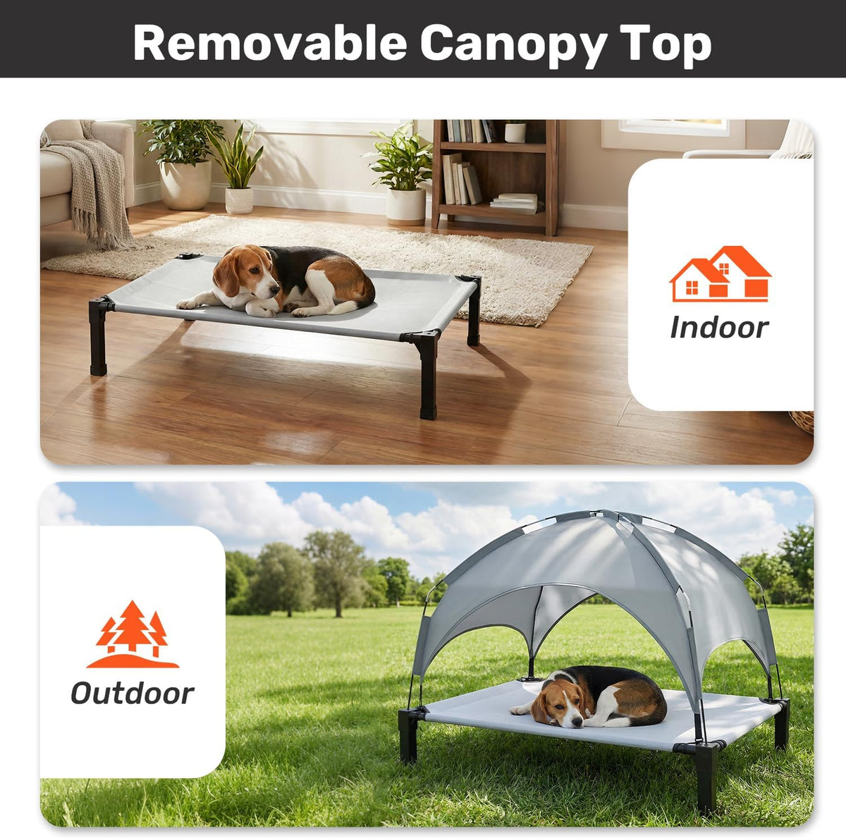 Elevated Dog Bed with Removable Canopy - Grey / 42"L x 30"W x 8.4"H - image 4