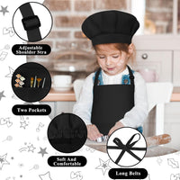 Kids Apron and Chef Hat Set Adjustable Child Art Aprons with 2 - B-black / Small - image 3