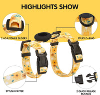 BINGPET Cat Harness with Airtag Holder - Yellow Flower (Buckles on Neck & Chest) - image 3