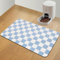 CooRug Checkered Dog Food Mat, Pet Feeding Mat 20" L x 12" W - Blue / 32"L x 17"W