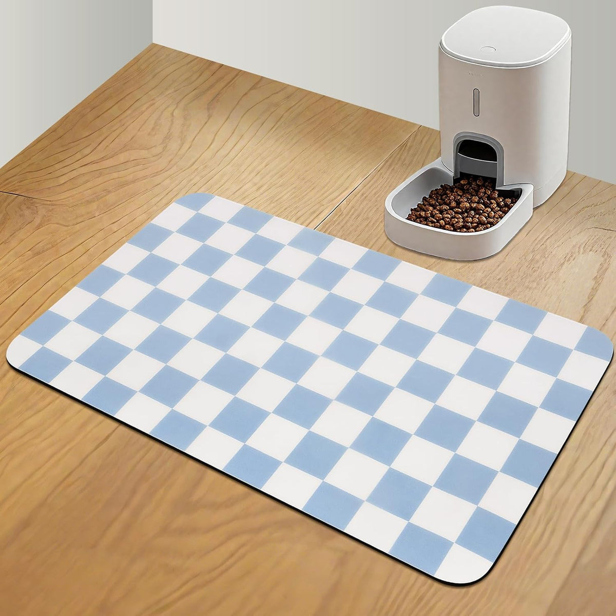 CooRug Checkered Dog Food Mat, Pet Feeding Mat 20" L x 12" W - Blue / 32"L x 17"W
