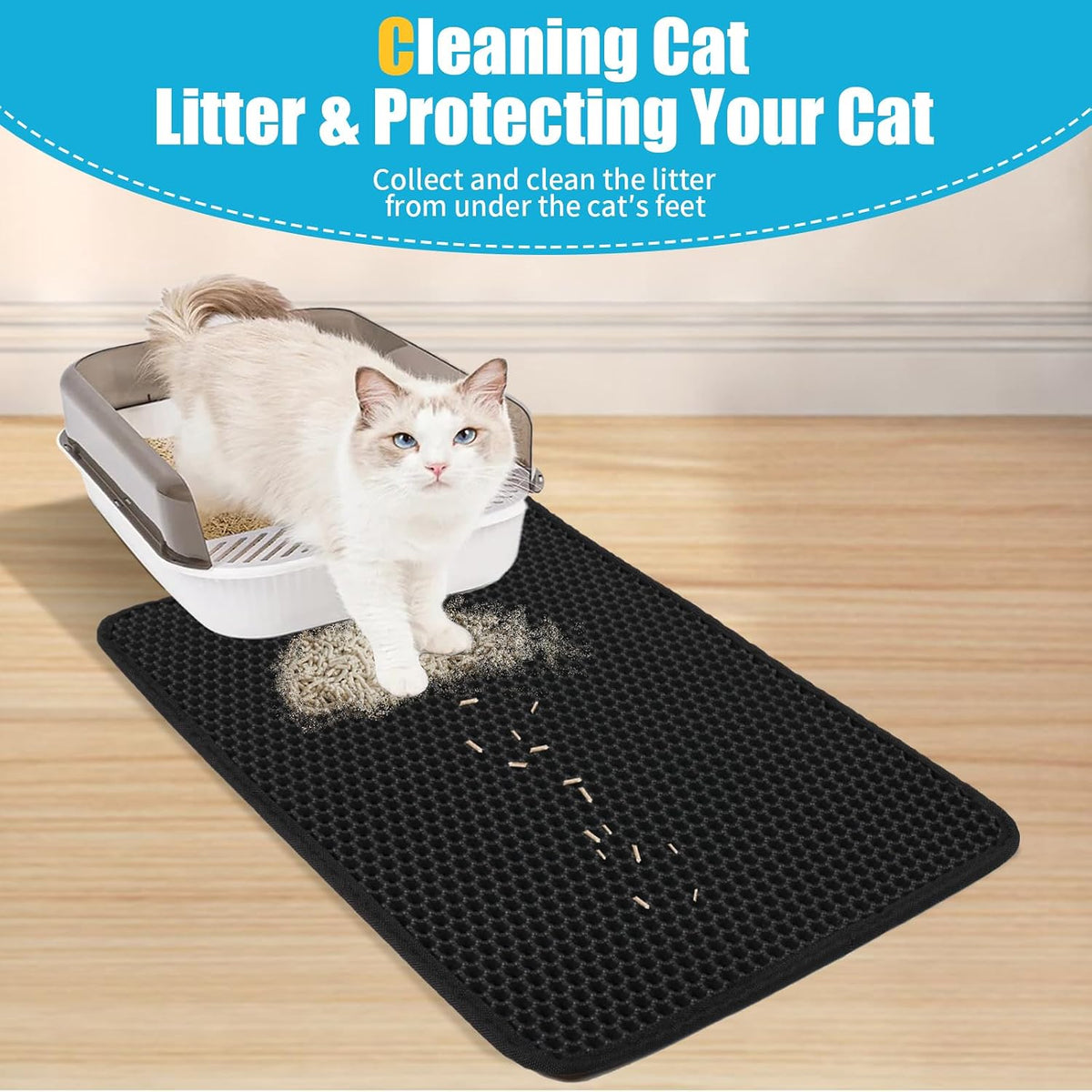 Cat Litter Mat 35"x24", Double Layer Waterproof Litterbox Mat - 26" x 46.5" / Black - image 3