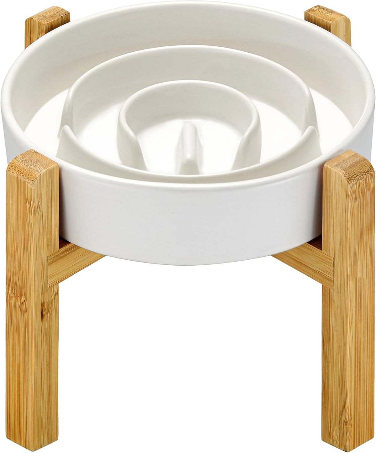 Ceramic Slow Feeder Dog Bowls - White + Stand / 8 Inches