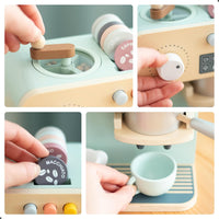UMU wooden toy coffee maker for kids with lever, milk frother and grinder - view 4