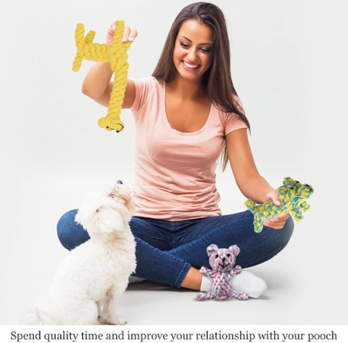 SunGrow Cotton Rope Dog Toys - 3 Pieces ( Teddy Bear, Giraffe, and Dog ) - image 3