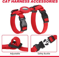 Cat Harness and Leash Set with Airtag Holder for Walking & Travelling - Red - image 3