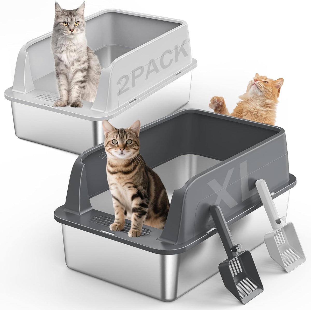 2PACK Stainless Steel Litter Box - Multi-Colored / XL