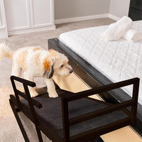 Dog Ramp for Bed, 5 Level Adjustable Dog Ramp for High Beds, Upgrade Rubber Mat High Traction Ramp with Safety Rails, Folding Pet Ramp for Bed, Couch,SUV, Natural Wood Pet Ramp for Small & Old Dogs