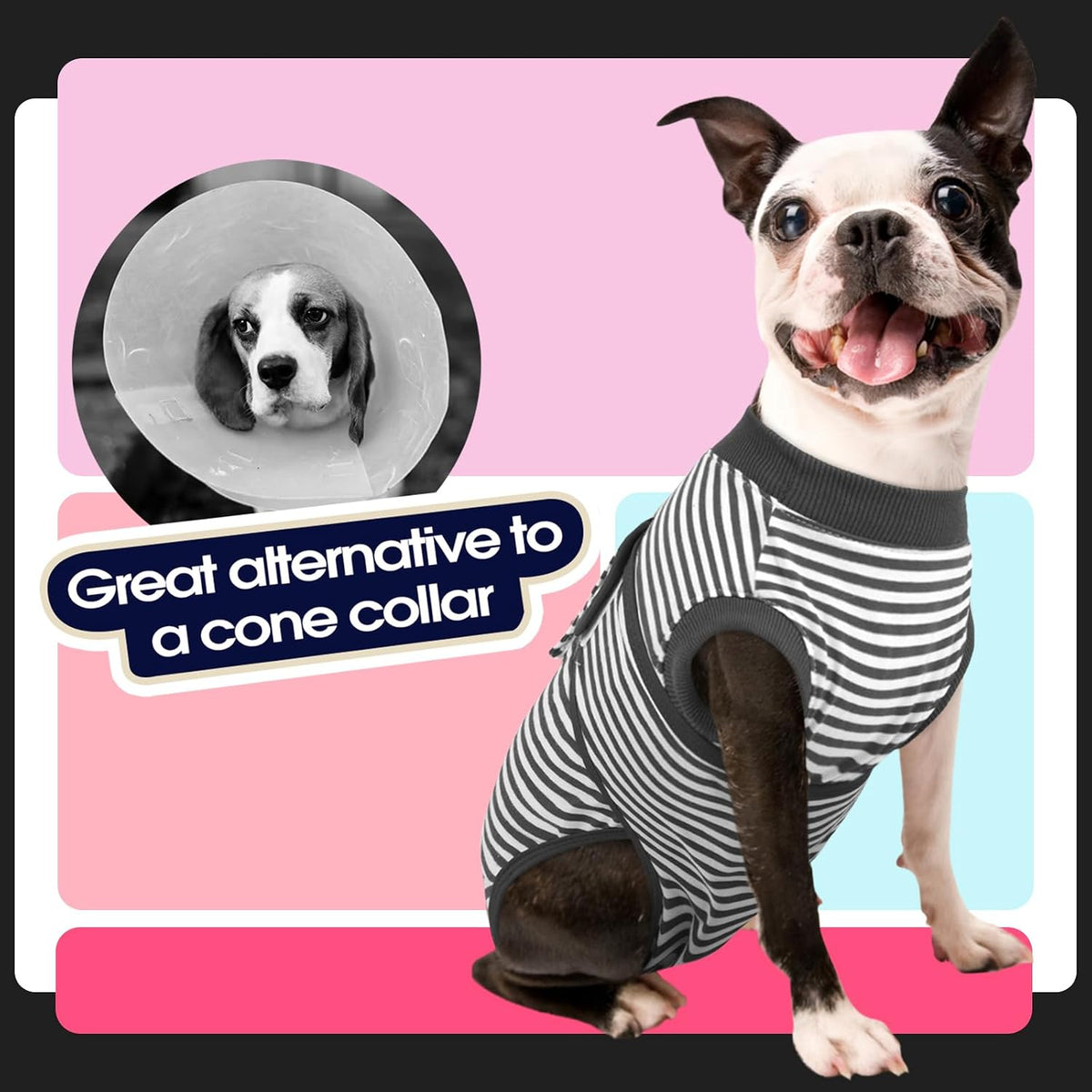 Dog Surgery Suit, Surgical Suit for Dogs, Dog Onesie for Surgery – Essentials for Dogs - Xxl(back:24.8-29.5in,wt:75+lbs) / Grey Stripes - image 3